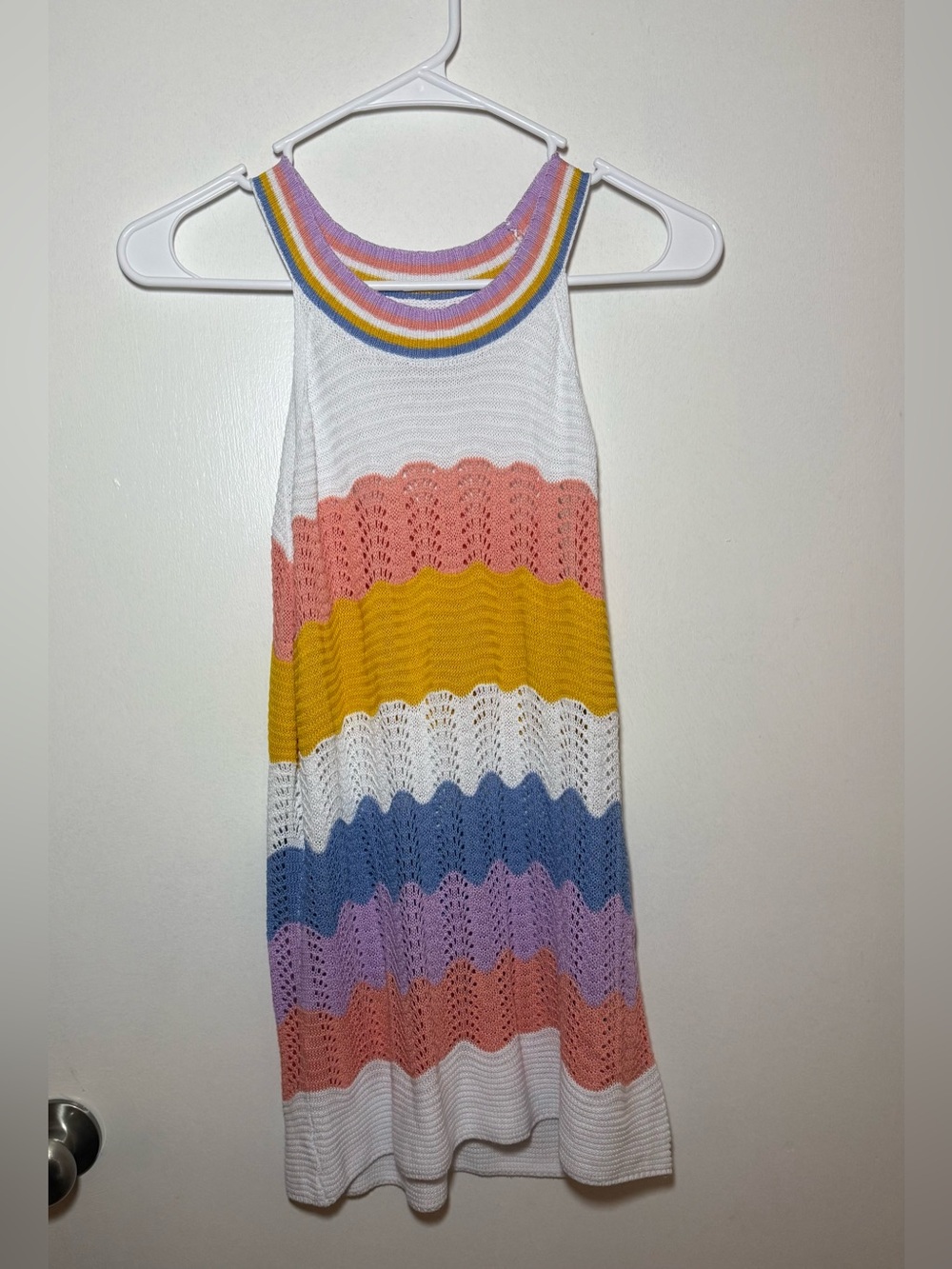 Multicolor Striped Knit Tank Top Scoop Neck Scalloped Size L NWOT Spring Pastel